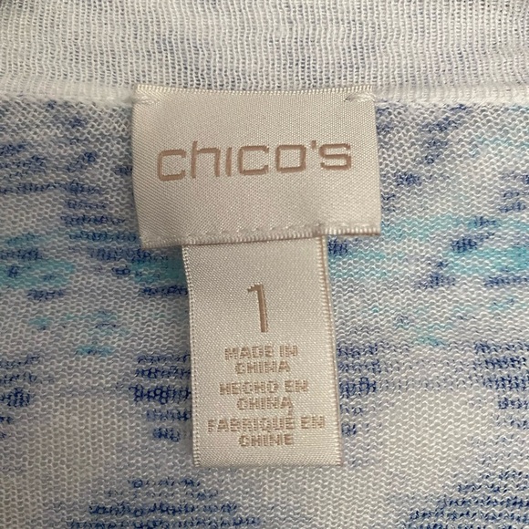 Chicos Womens Cardigan Size 1 Blue White Open Light Boho Casual Preppy - Picture 4 of 8